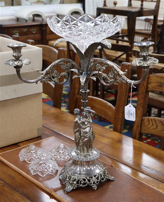 A Victorian electroplate epergne height 60cm (a.f.)